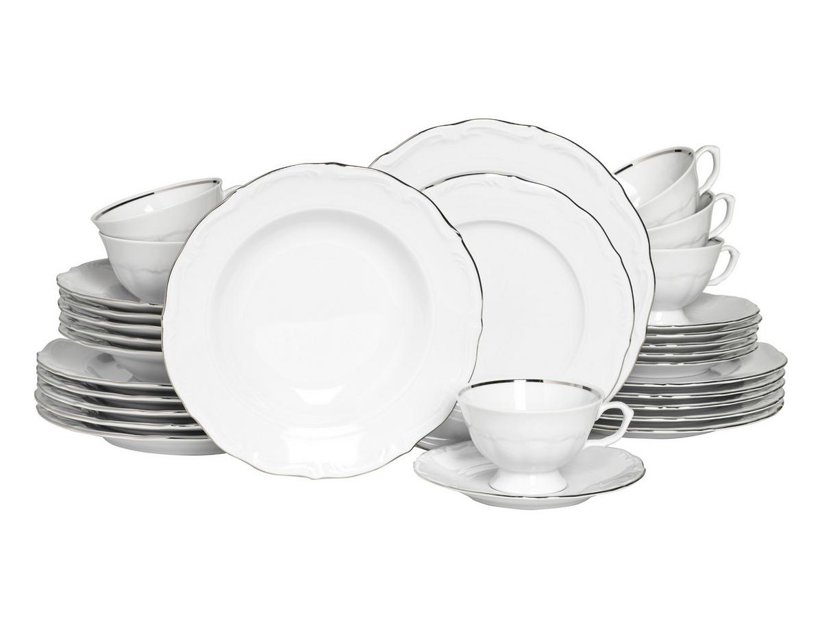 Kombiservice Maria Theresia Weiß, Platinfarben L: 44 cm - Platinfarben/Weiß, Basics, Keramik (44/28/33cm) - Creatable