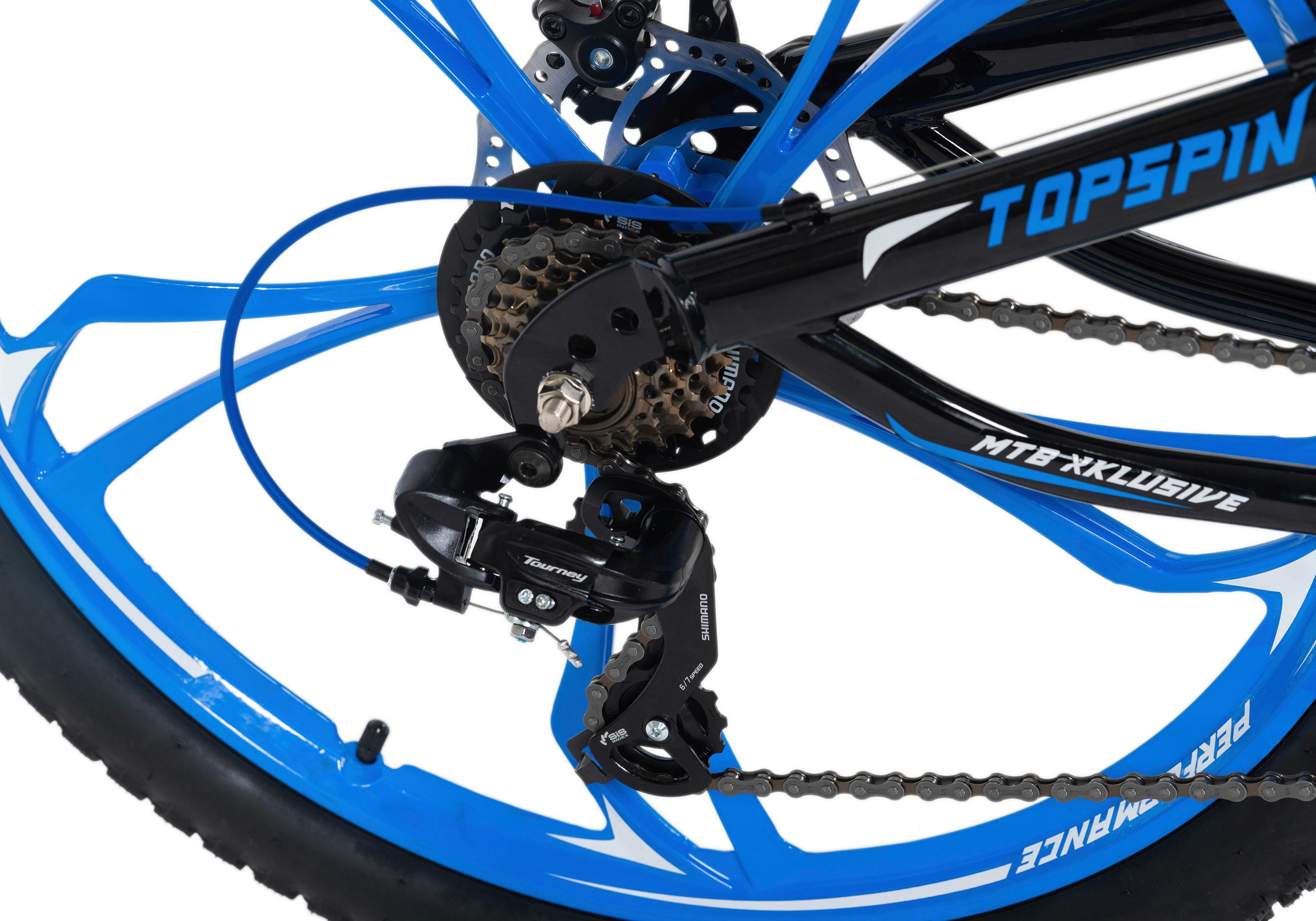 Mountainbike TOPSPIN aus Stahl in Schwarz/Blau mit 21 Gängen Detail Rad