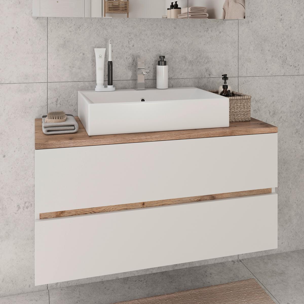 Mosdó Alsószekrény Marbella - fehér, Modern, faalapú anyag/kerámia (100/64,5/47cm)