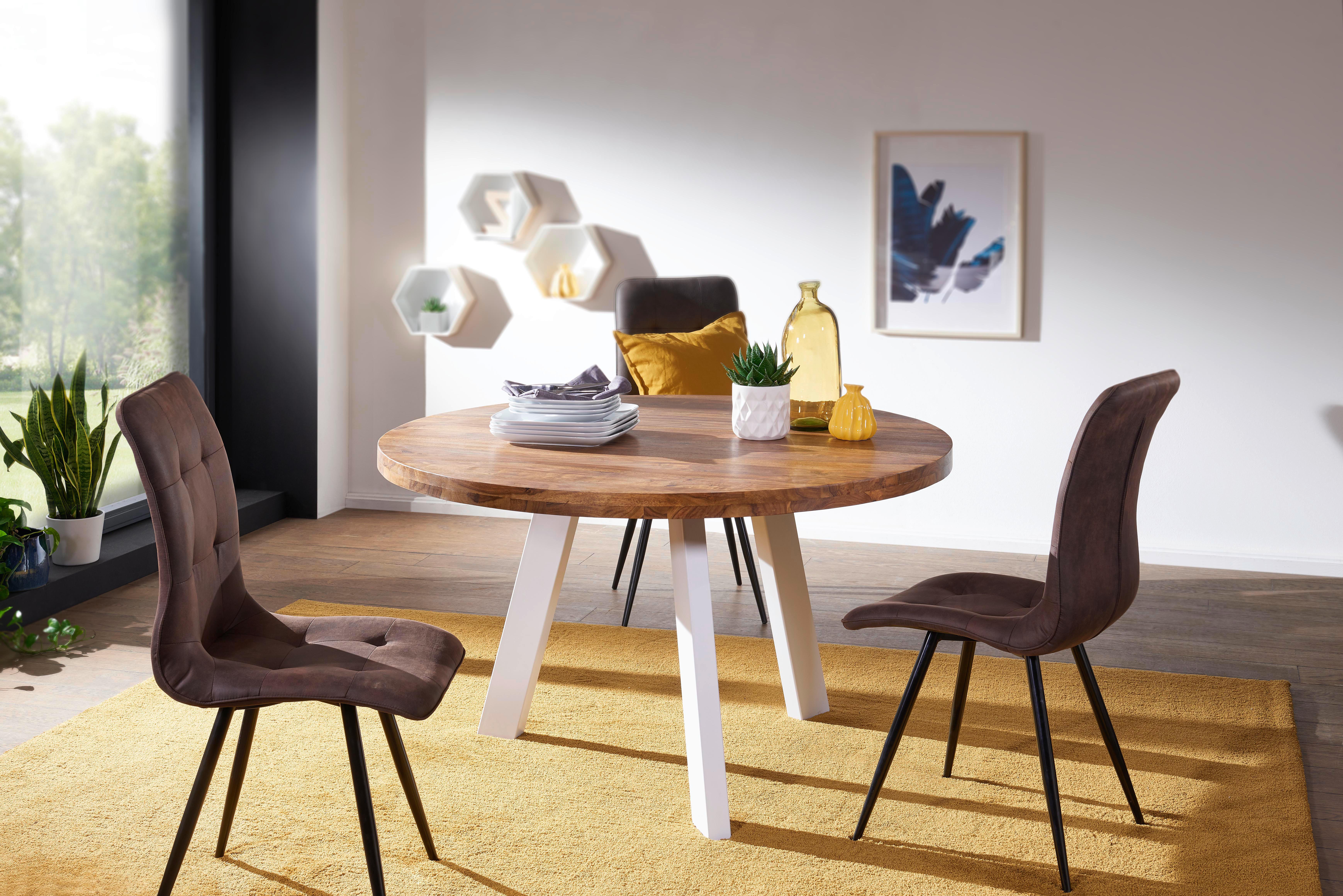 Esstisch Rund Sheeshamfarben DxH: 130x77 cm - Sheeshamfarben/Weiß, Design, Holz/Metall (130/77cm) - MID.YOU