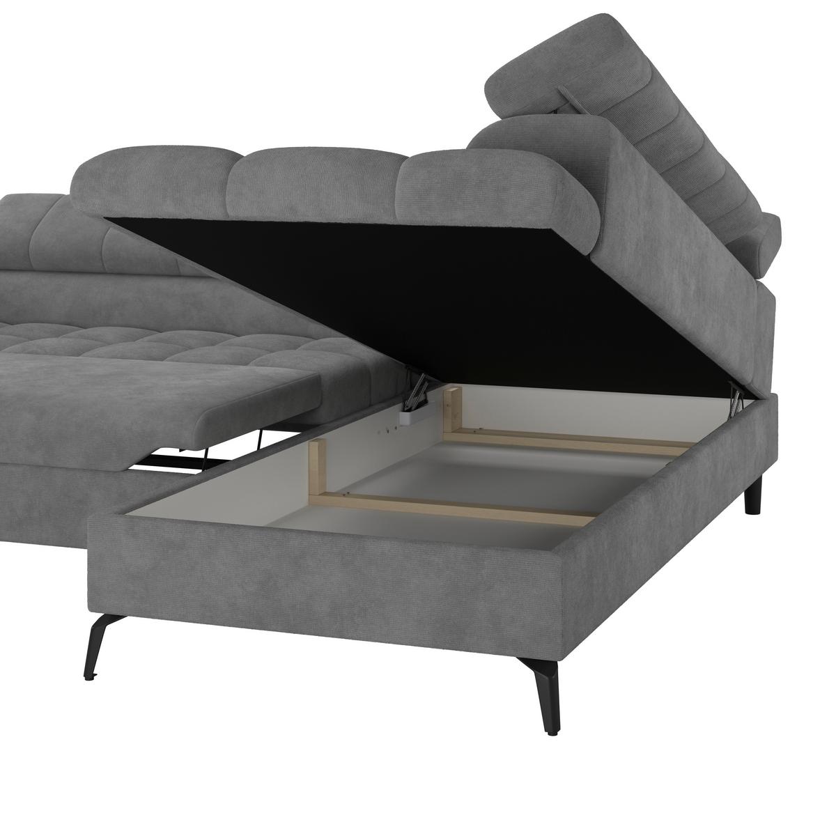 Ecksofa Volf rechts new graublau, S: 261x203 cm - Graublau/Schwarz, Trend, Kunststoff/Textil (261/203cm)