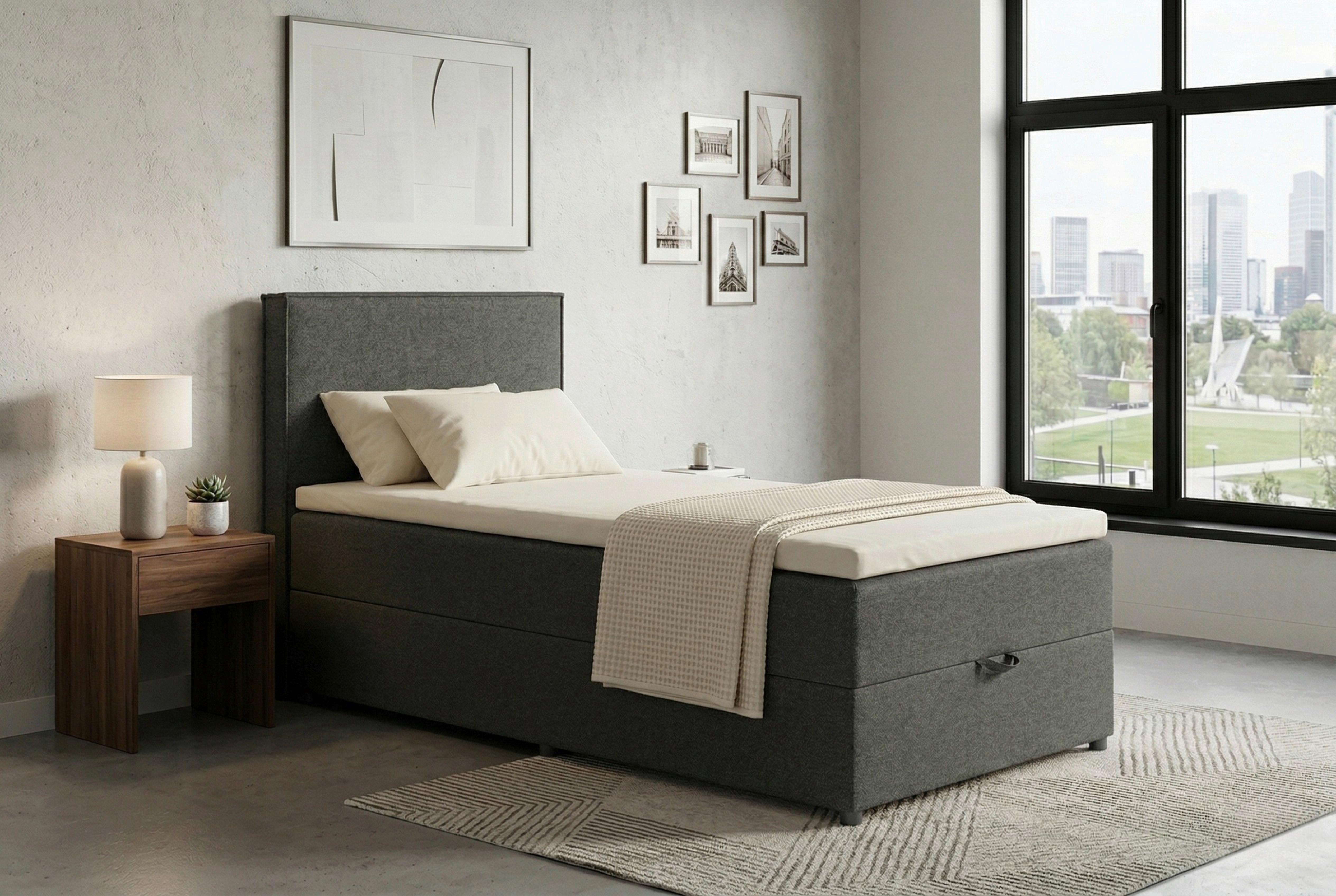 Boxbett Naxos 100x200 Soul 2 Anthrazit - Anthrazit/Schwarz, MODERN, Holzwerkstoff/Textil (100/200cm) - MID.YOU