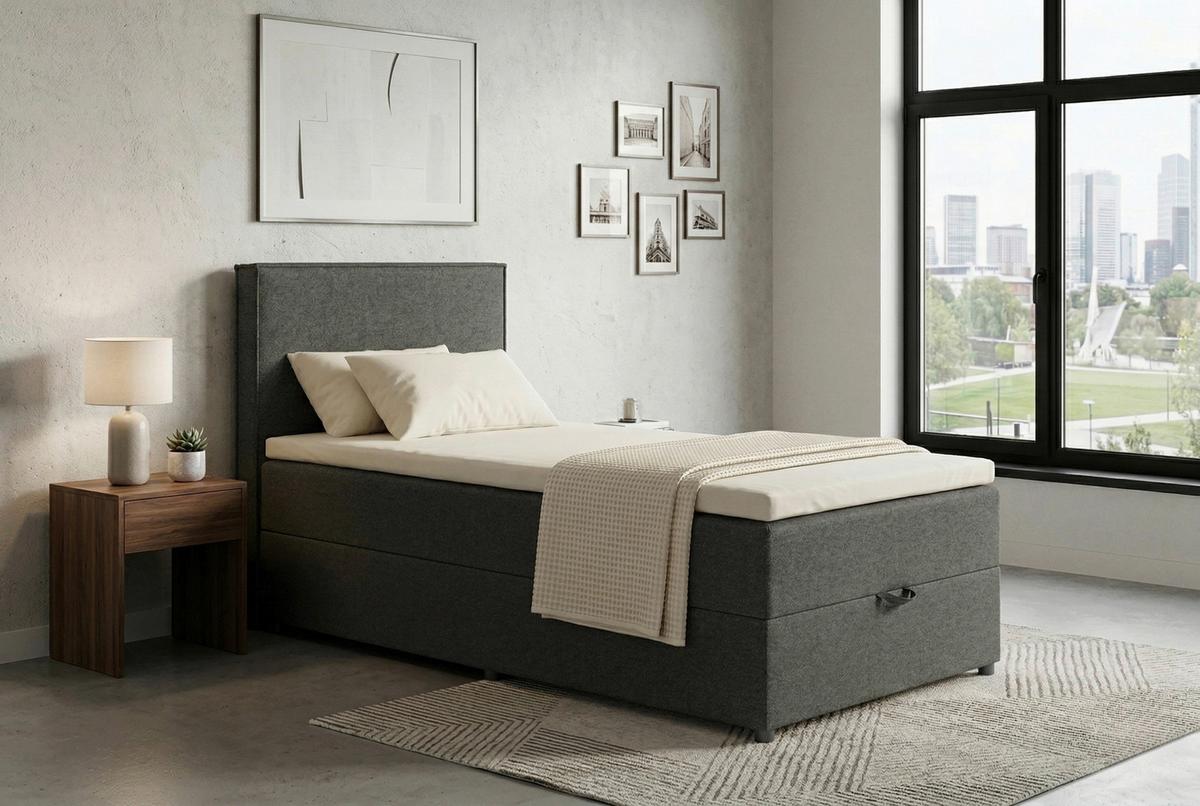 Boxspringbett Naxos 100x200 Soul 2 Anthrazit - Anthrazit/Schwarz, MODERN, Holzwerkstoff/Textil (100/200cm)