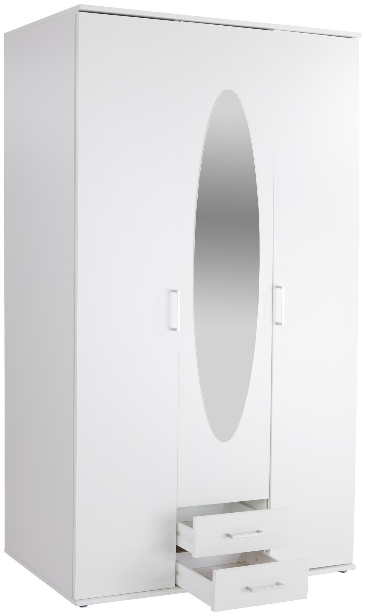 Drehtürenschrank Mit Spiegel 120 Cm Paul, Weiß - Eichefarben/Weiß, Basics, Glas/Holzwerkstoff (120/196/55cm)