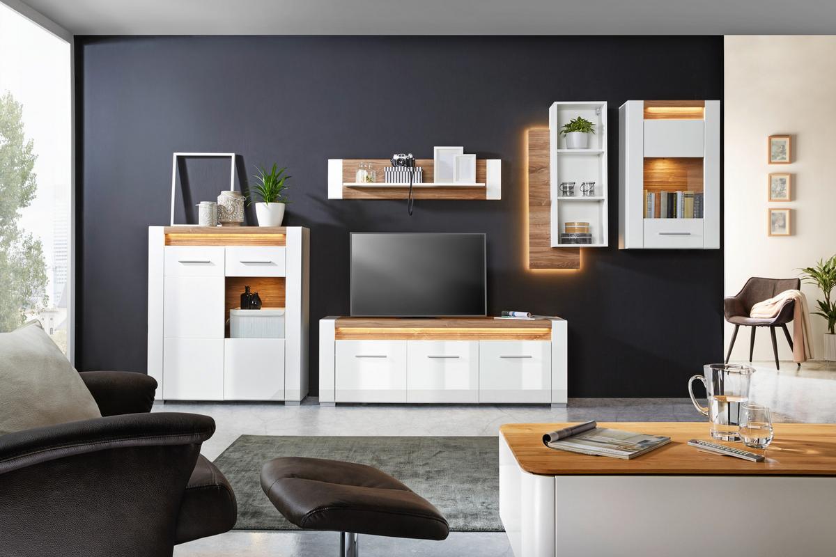 ZÁVĚSNÁ VITRÍNA LEONARDO - bílá/barvy dubu, Moderní, kov/kompozitní dřevo (60/98,5/30cm) - Mömax