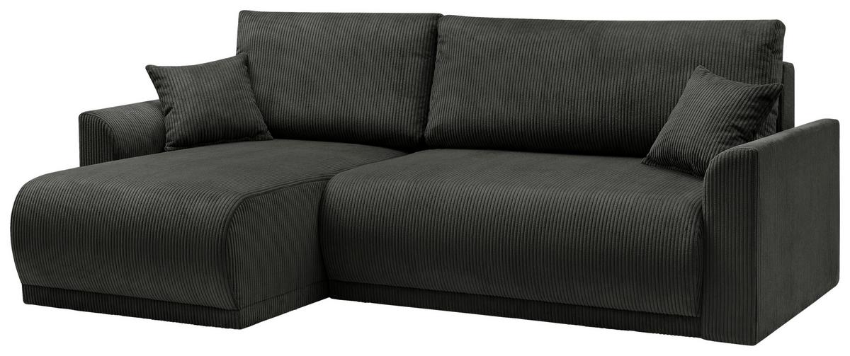 Rohová sedačka KIM L146, oboustranná, černý manšestr - černá, Moderní, dřevo (233/146cm)
