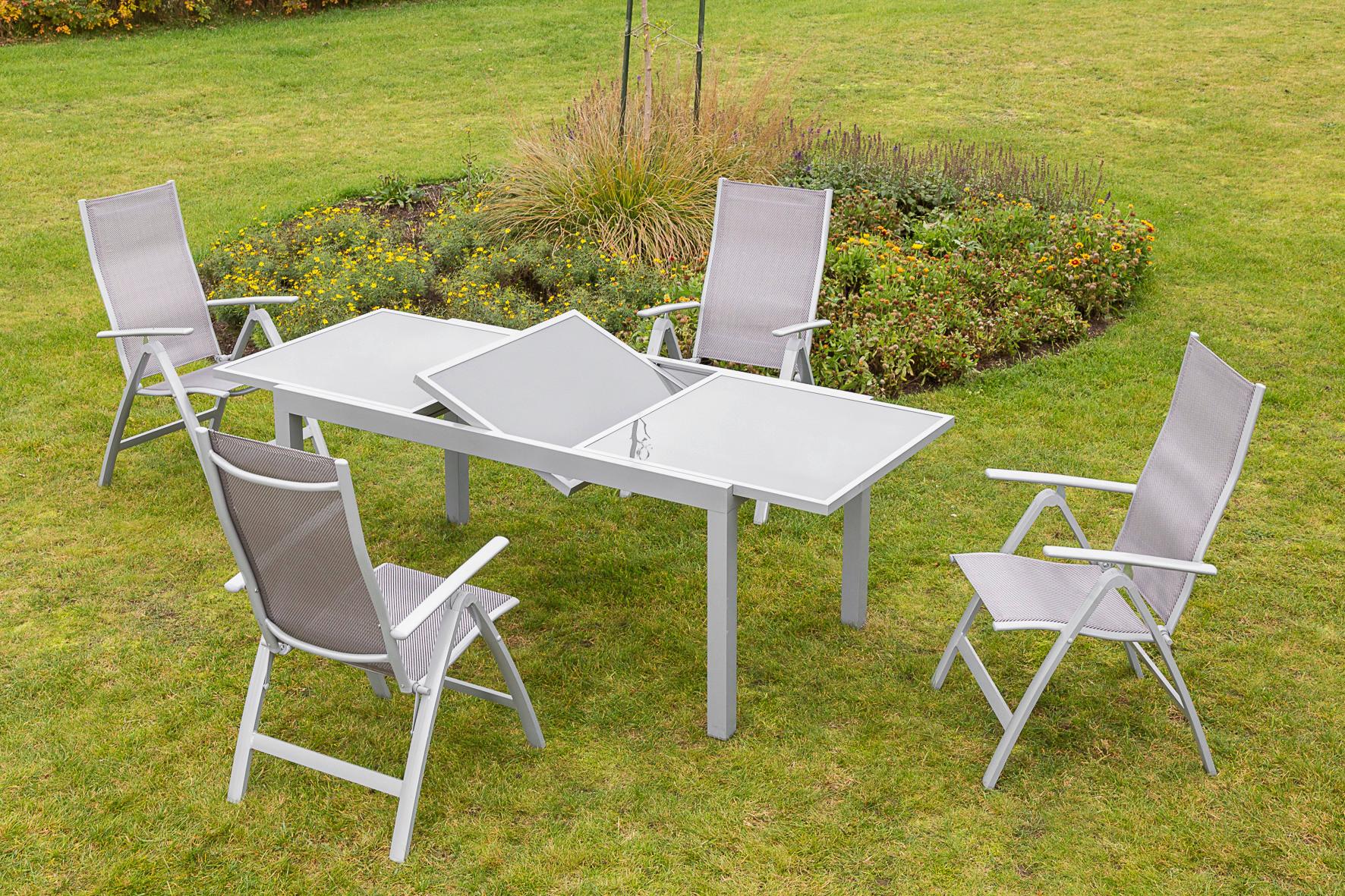 Gartentisch ausziehbar Metall/ Glas L: 120-180 cm - Silberfarben, KONVENTIONELL, Glas/Metall (120/90/75cm) - Gardenson