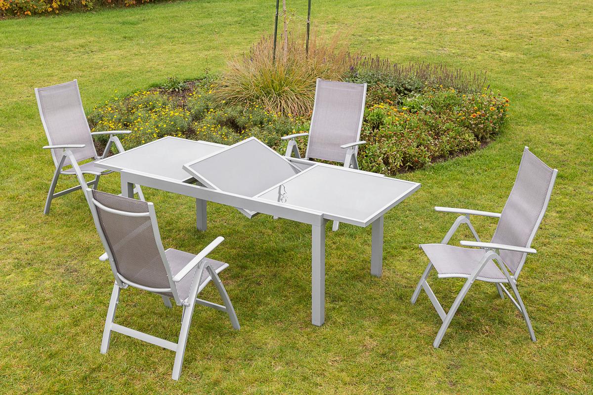 Gartentisch ausziehbar Metall/ Glas L: 120-180 cm - Silberfarben, KONVENTIONELL, Glas/Metall (120/90/75cm) - Gardenson
