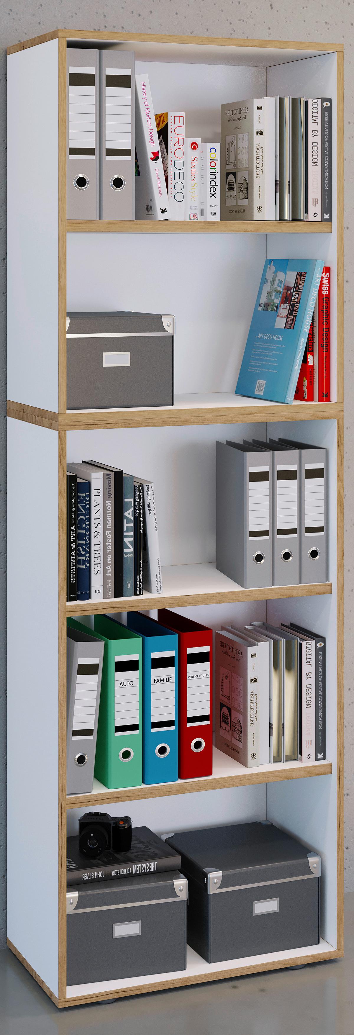 Regal Salia Weiß, Honigeiche B: 60 cm - Honigeiche/Schwarz, Design, Holzwerkstoff (60/183/33cm) - MID.YOU