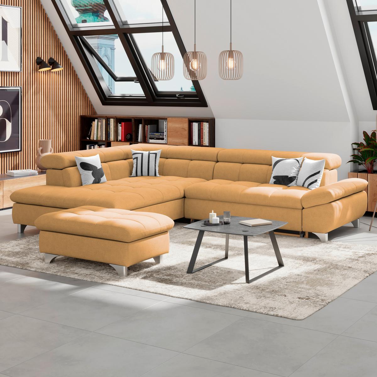 Ecksofa Gemini Goldfarben, B: 234cm - Chromfarben/Goldfarben, KONVENTIONELL, Textil (234/312cm)