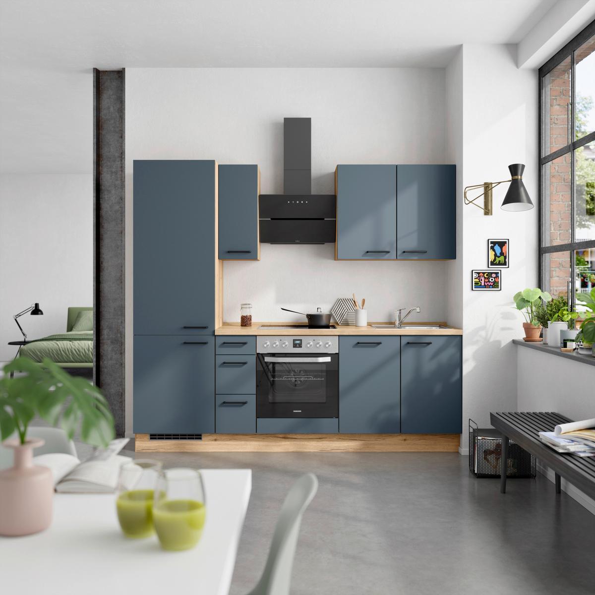 Küchenleerblock Easytouch High-Line, H2 Links - Blau/Eichefarben, MODERN, Holzwerkstoff (240cm) - Nobilia