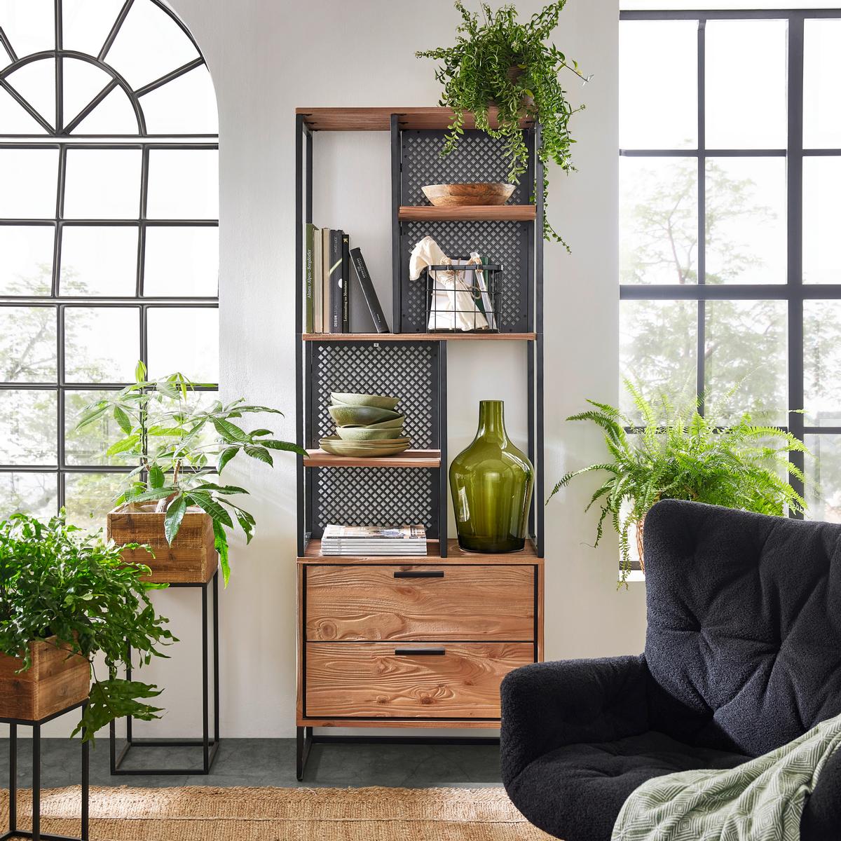 STOJACÍ REGÁL RUSTY - přírodní barvy/antracitová, Moderní, kov/dřevo (70/188/35cm) - Zandiara