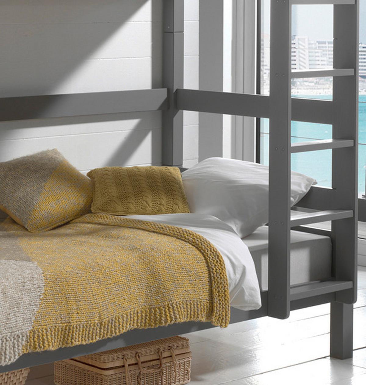 Etagenbett Pino Grau Kiefer Massiv Mit Leiter - Grau/Kieferfarben, MODERN, Holz (90/200cm) - Vipack