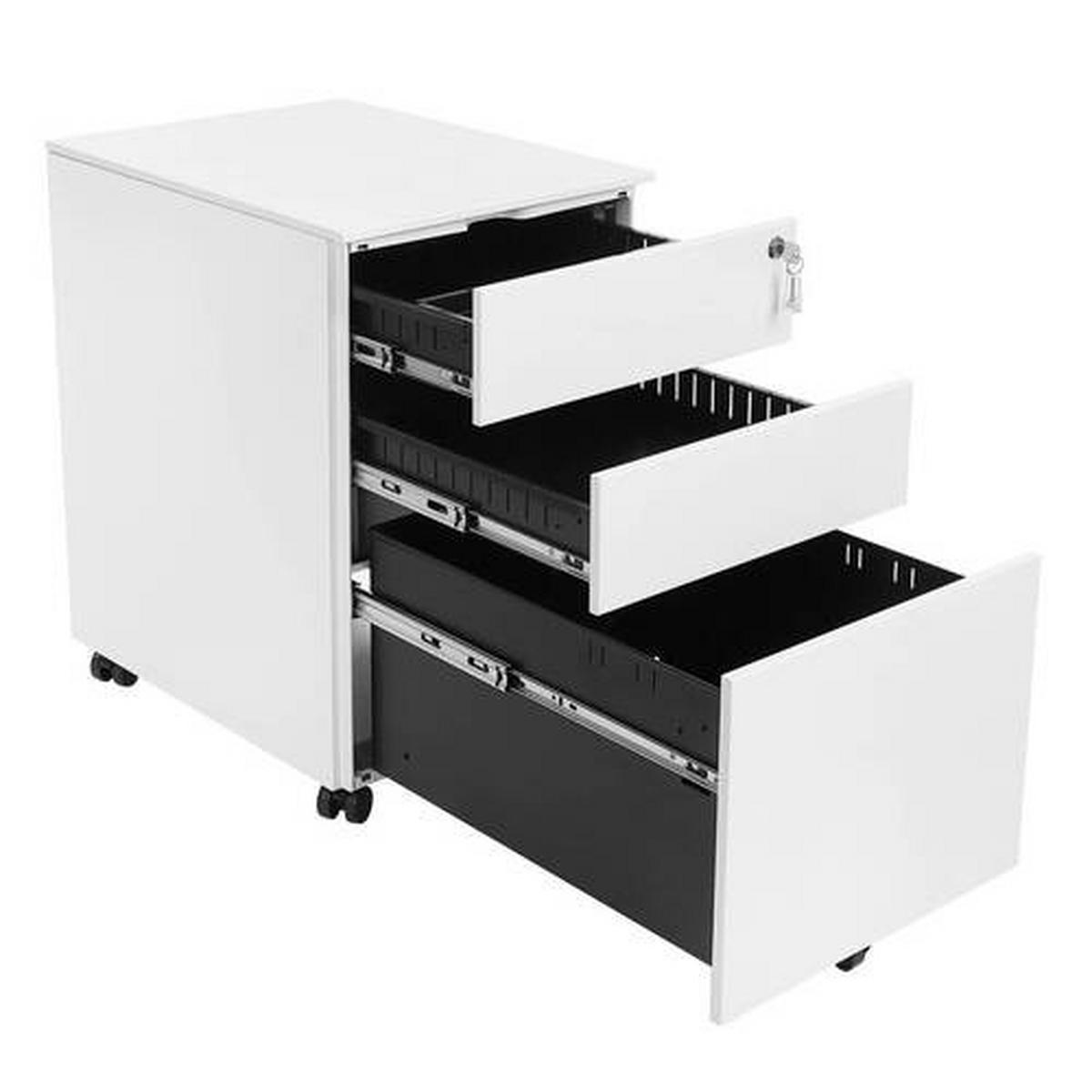 Rollcontainer Metall Weiß Abschließbar 39x60x52 cm - Weiß, Basics, Metall (39/60/52cm) - Boxxx