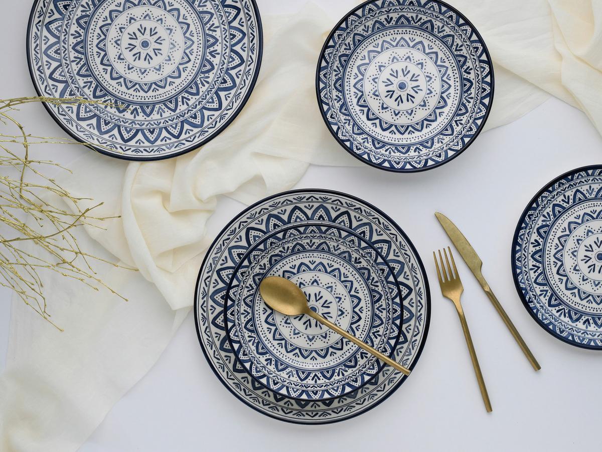 Tafelservice Mexico Blau Blau, Multicolor, Weiß 18--Teilig - Blau/Multicolor, Basics, Keramik - Creatable