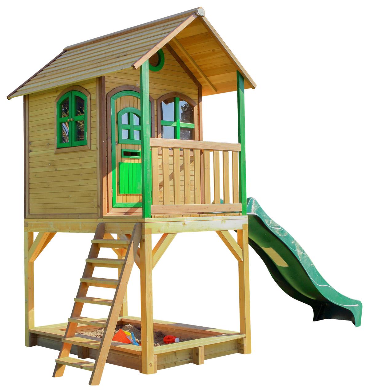 Spielhaus Sarah Braun/Grün B: 370 cm - Braun/Grün, KONVENTIONELL, Holz/Kunststoff (370/291/191cm) - Ambia Garden