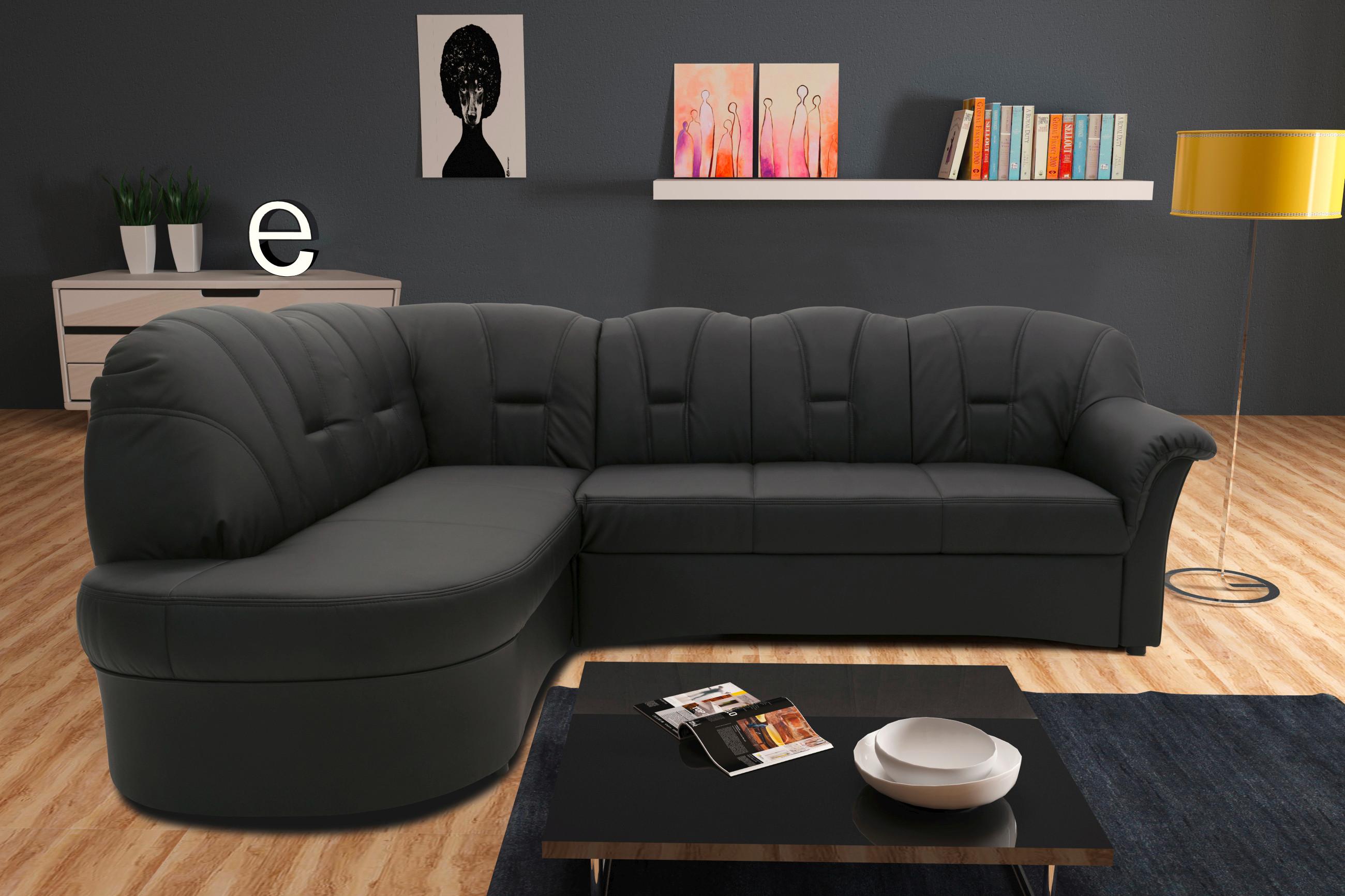 Ecksofa Mit Bettfunktion Papenburg Schwarz Lederlook - Schwarz, KONVENTIONELL, Textil (180/243cm) - MID.YOU