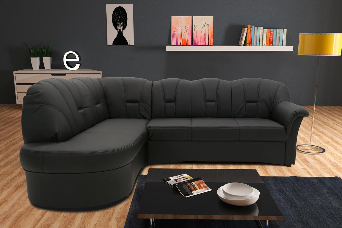 Ecksofa Mit Bettfunktion Papenburg Schwarz Lederlook - Schwarz, KONVENTIONELL, Textil (180/243cm) - MID.YOU