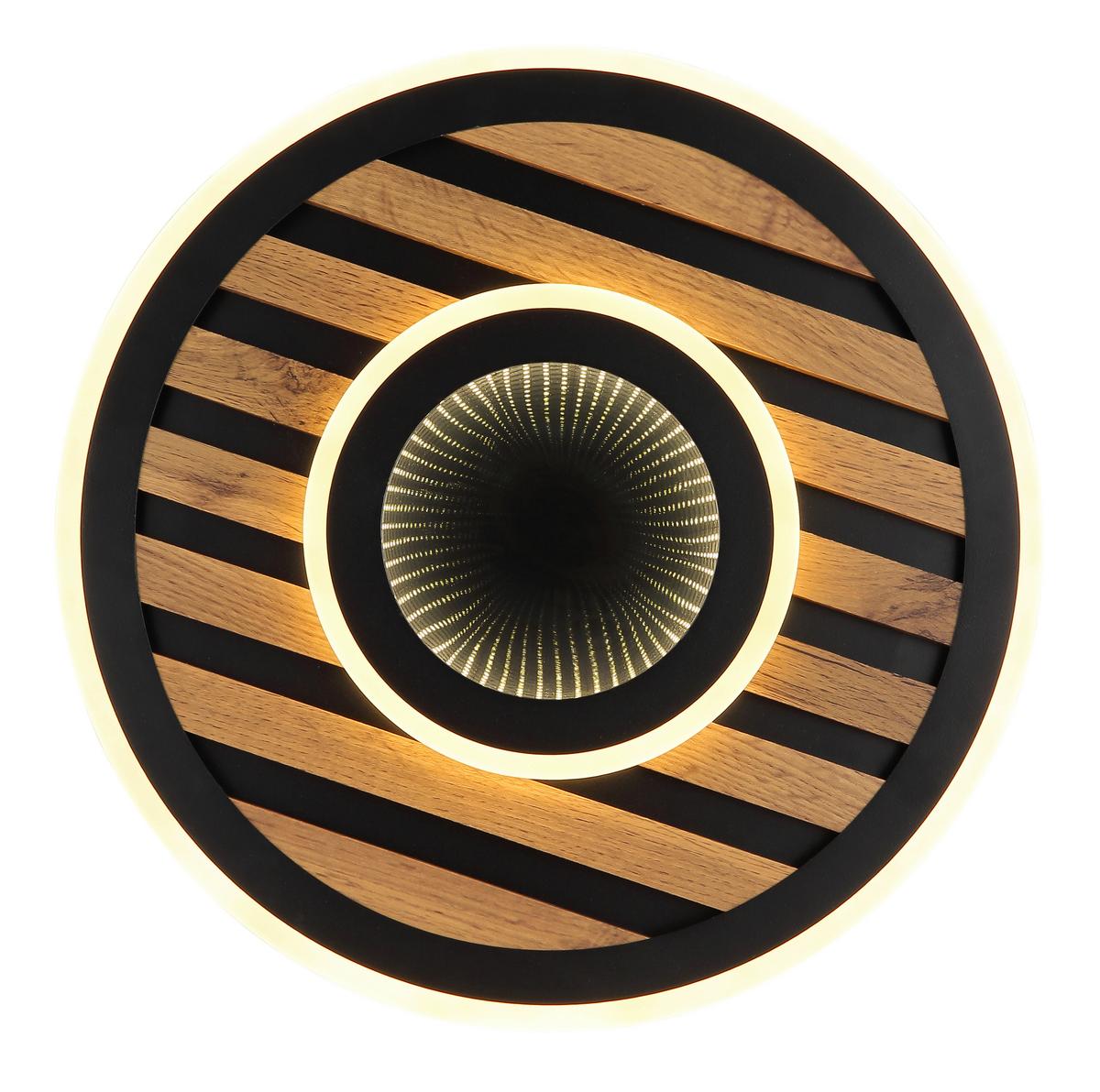 LED-Deckenleuchte D: 40 cm Schwarz Weiß Dunkelbraun - Dunkelbraun/Schwarz, Natur, Holzwerkstoff/Kunststoff (40/6cm) - Globo