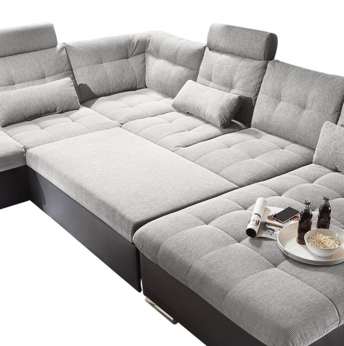 Sedacia súprava v tvare U JAKARTA strieborná / čierna - čierna/strieborná, Modern, kompozitné drevo/textil (218/324/170cm) - MID.YOU