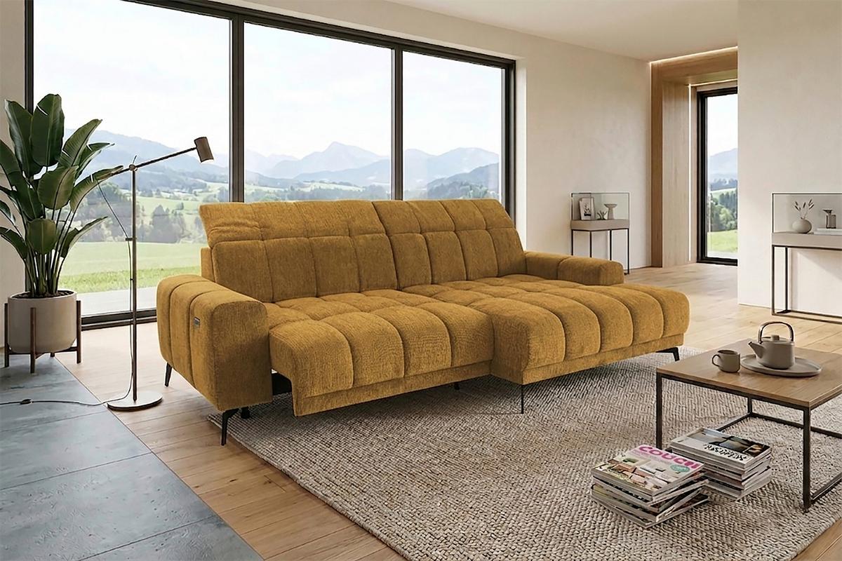 Rohová sedačka LAYA, pravá, horčicovožltá ženilka KANSAS - horčicovožltá, Modern, textil (250/155cm) - Premium Living