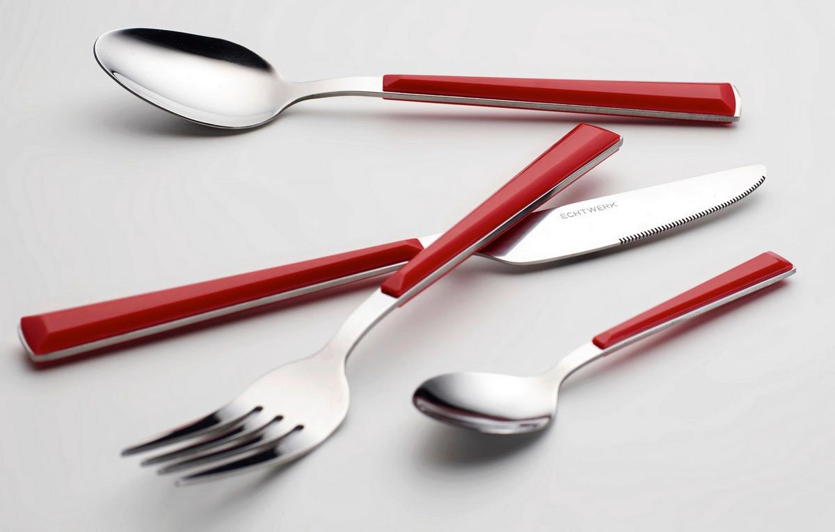 Besteckset 24-Teilig für 6 Personen - Silberfarben/Rot, Basics, Metall - Echtwerk
