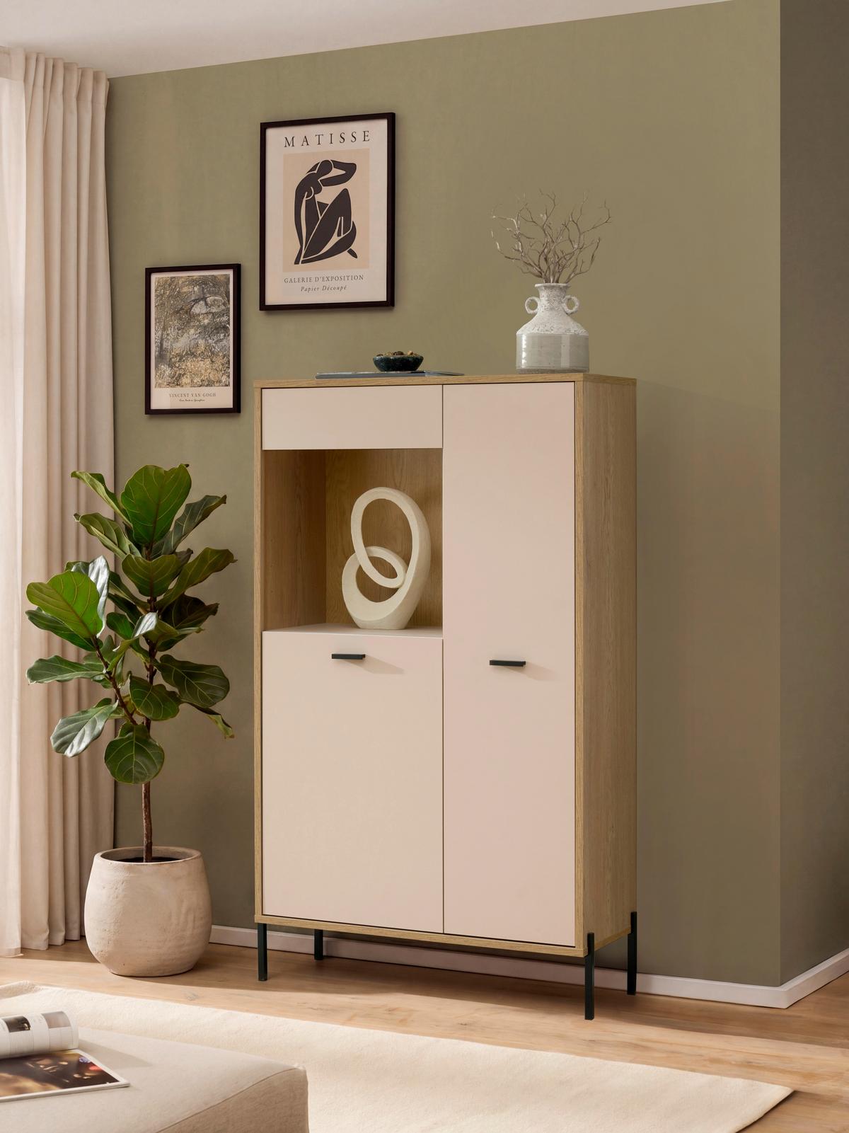 Vitrine Fredericia Eichefarben Kaschmir B: 80 cm - Kaschmir/Eichefarben, Design, Glas/Holzwerkstoff (80/150/35cm) - MID.YOU