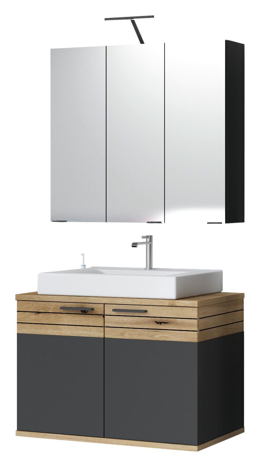 Badezimmer Cotia Cotlu Eiche Dekor/Anthrazit 3-teilig - Eichefarben/Anthrazit, MODERN, Holzwerkstoff (80/187,6/48cm) - James Wood