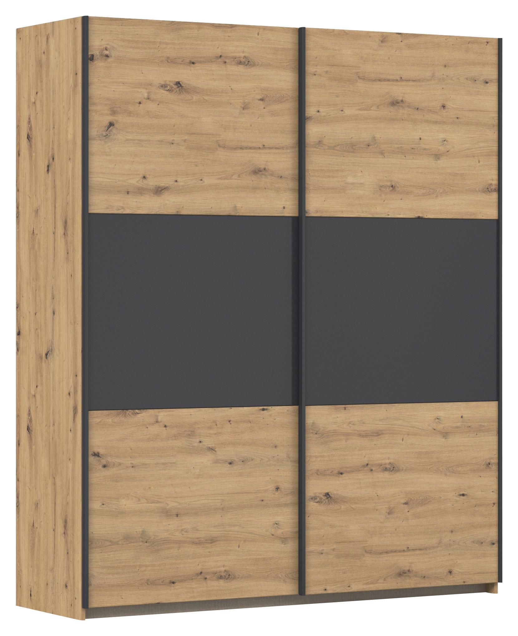 Schwebetürenschrank Neo Grau Eiche Artisan Dekor - Alufarben/Eiche Artisan, MODERN, Holzwerkstoff (175/210/59cm) - Rauch Möbel