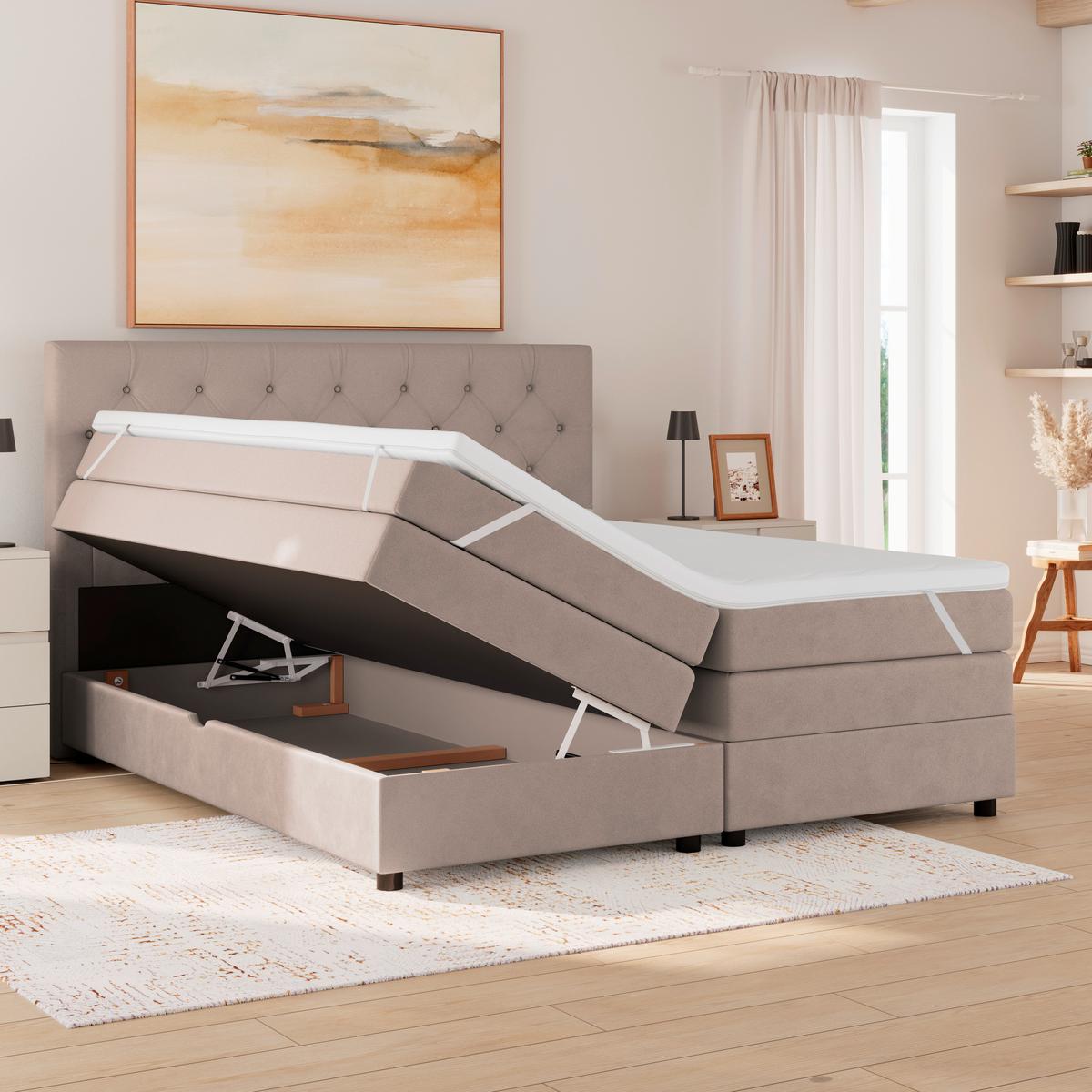 Boxspringbett Elio Beige 160x200 Cm H4 - Beige/Schwarz, ROMANTIK / LANDHAUS, Textil (164/121/212cm) - James Wood