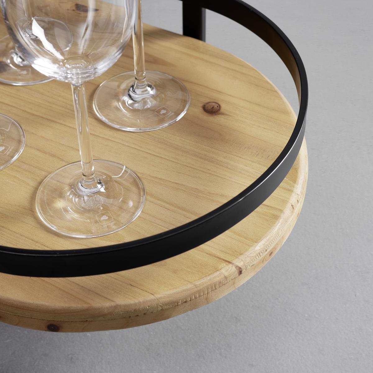 Servírovací vozík JOLANDA - černá/přírodní barvy, Moderní, kov/dřevo (70/86/35cm) - Bessagi Home
