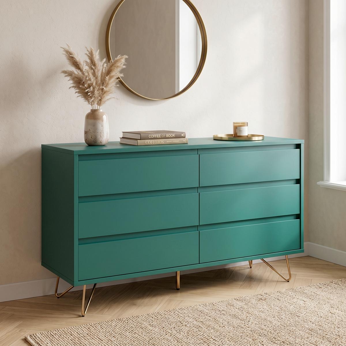 KOMMODE Grün B: 120cm - Messingfarben/Grün, Design, Holzwerkstoff (120/70/40cm) - Livetastic