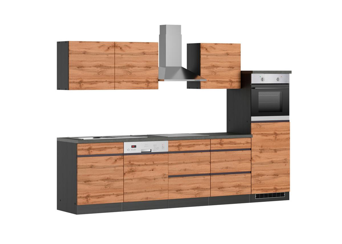 Küchenzeile Turin Mit Geräte B: 300 Cm Graphitfarben/eiche - Eiche Wotan/Graphitfarben, Design, Holzwerkstoff (300cm) - Held