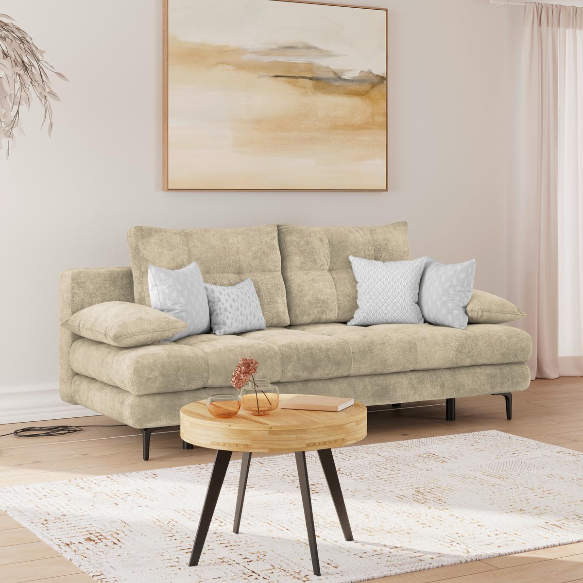 Schlafsofa Perla Beige B: 203 cm - Beige/Schwarz, KONVENTIONELL, Textil (203/94/96cm)