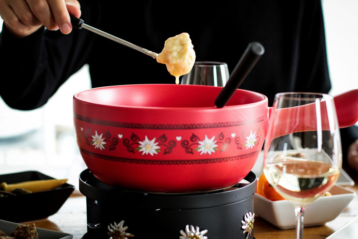 Fondue-Set 6 Gabeln Steingut - Rot/Schwarz, Trend, Keramik/Metall (34/22,5/19cm) - Mäser