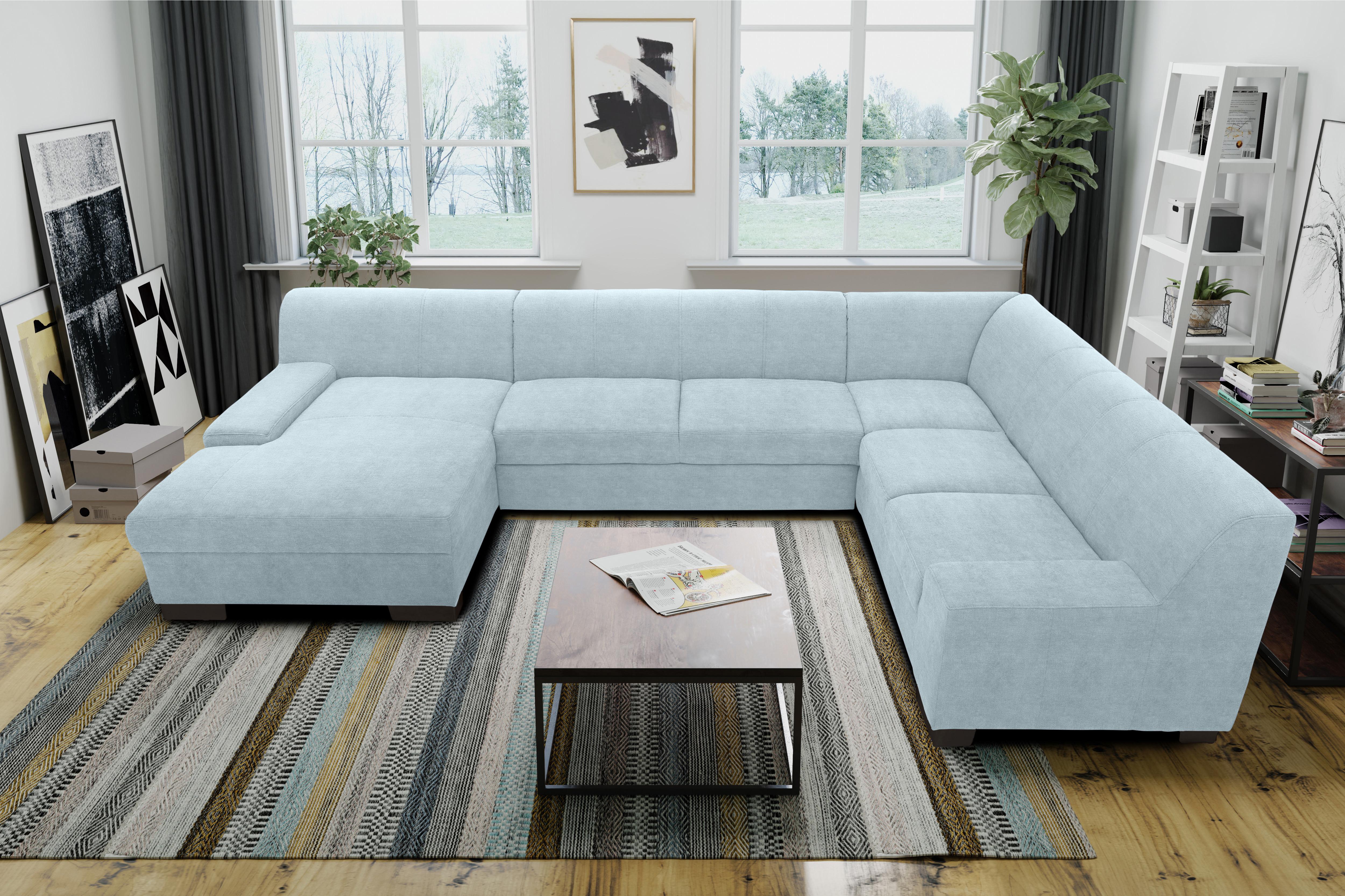Wohnlandschaft Norma Pastellblau Webstoff - Wengefarben/Pastellblau, Design, Textil (153/328/212cm) - MID.YOU