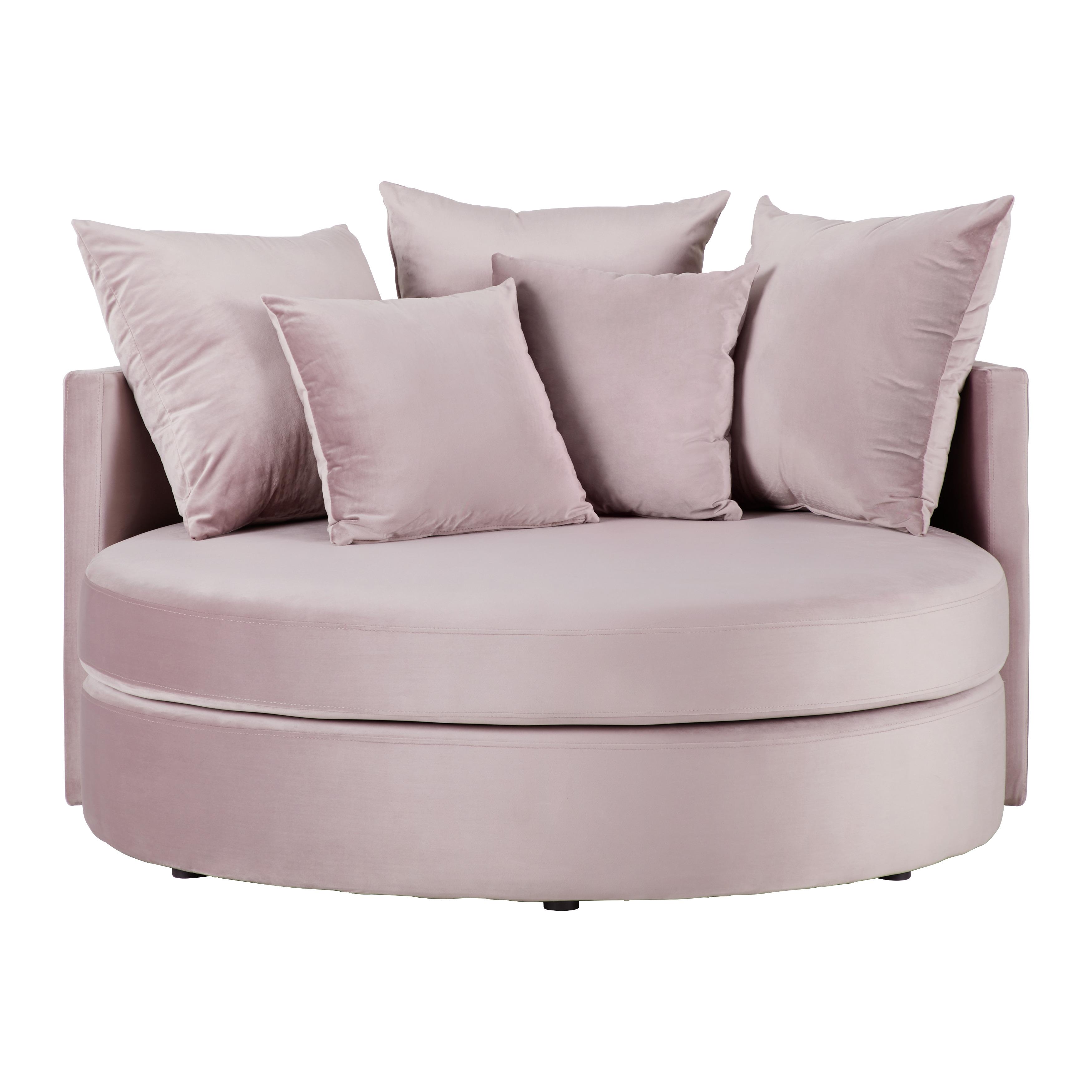 Okrúhla Pohovka S Vankúšmi Elena, Ružová - čierna/ružová, Moderný, drevo/textil (130/65/140cm) - Bessagi Home