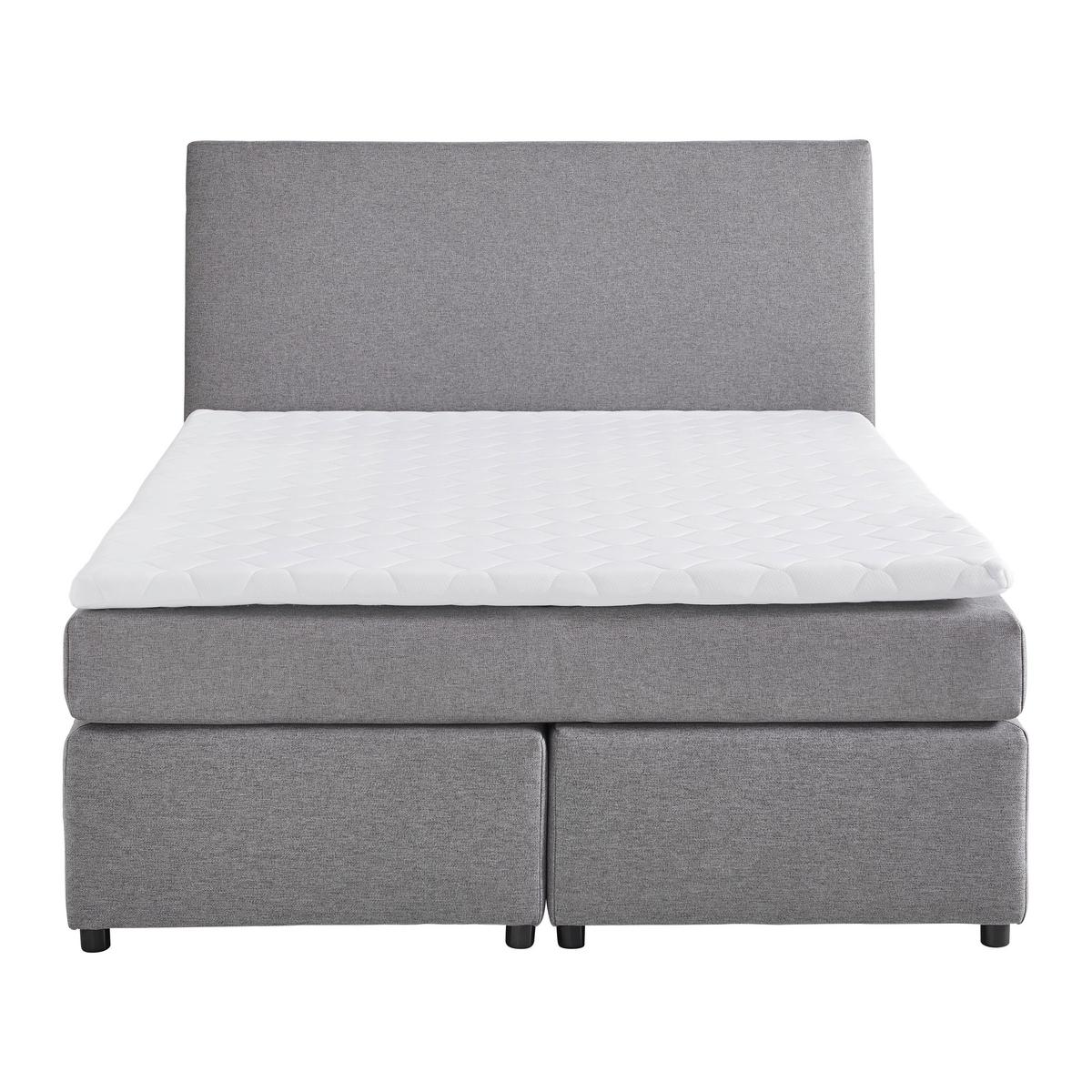 Postel boxspring s toperem, 140x200 cm, šedá - šedá/černá, Moderní, dřevo/textil (140/200cm) - Bessagi Home