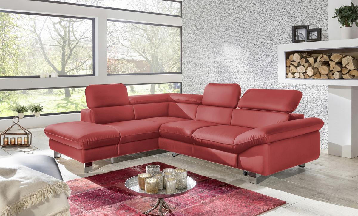Ecksofa Mit Schlaffunktion Driver Rot Lederlook - Chromfarben/Rot, MODERN, Textil (214/266cm) - MID.YOU