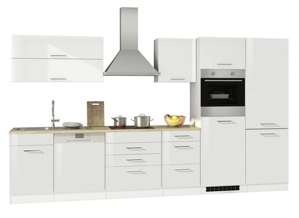 Küchenzeile Mailand mit Geräten 360 cm Weiß Hochglanz - Weiß Hochglanz/Eichefarben, MODERN, Holzwerkstoff (360cm) - Held