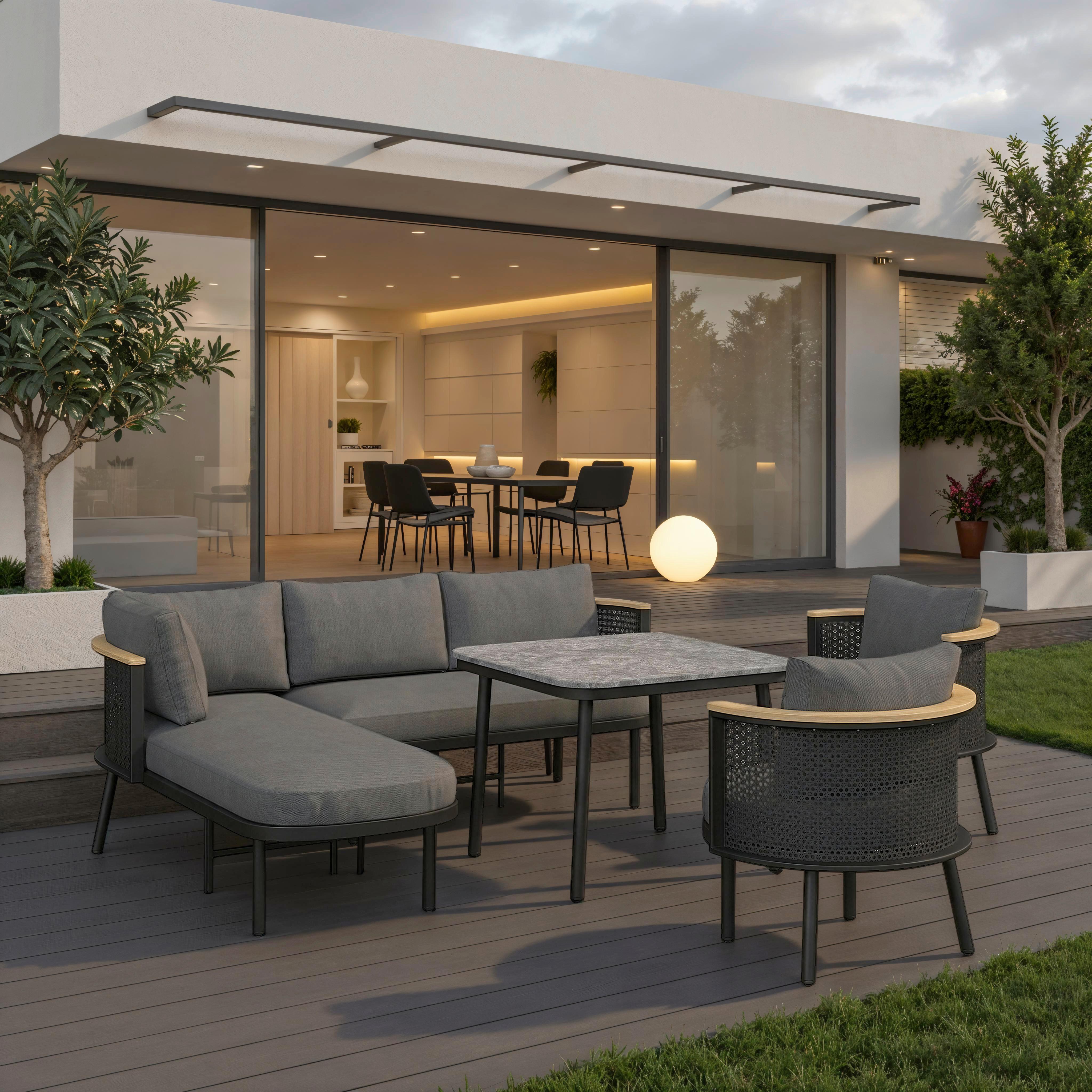 JÍDELNÍ TERASOVÁ SOUPRAVA LISSA - černá/tmavě šedá, Moderní, kov/textil - Bessagi Garden