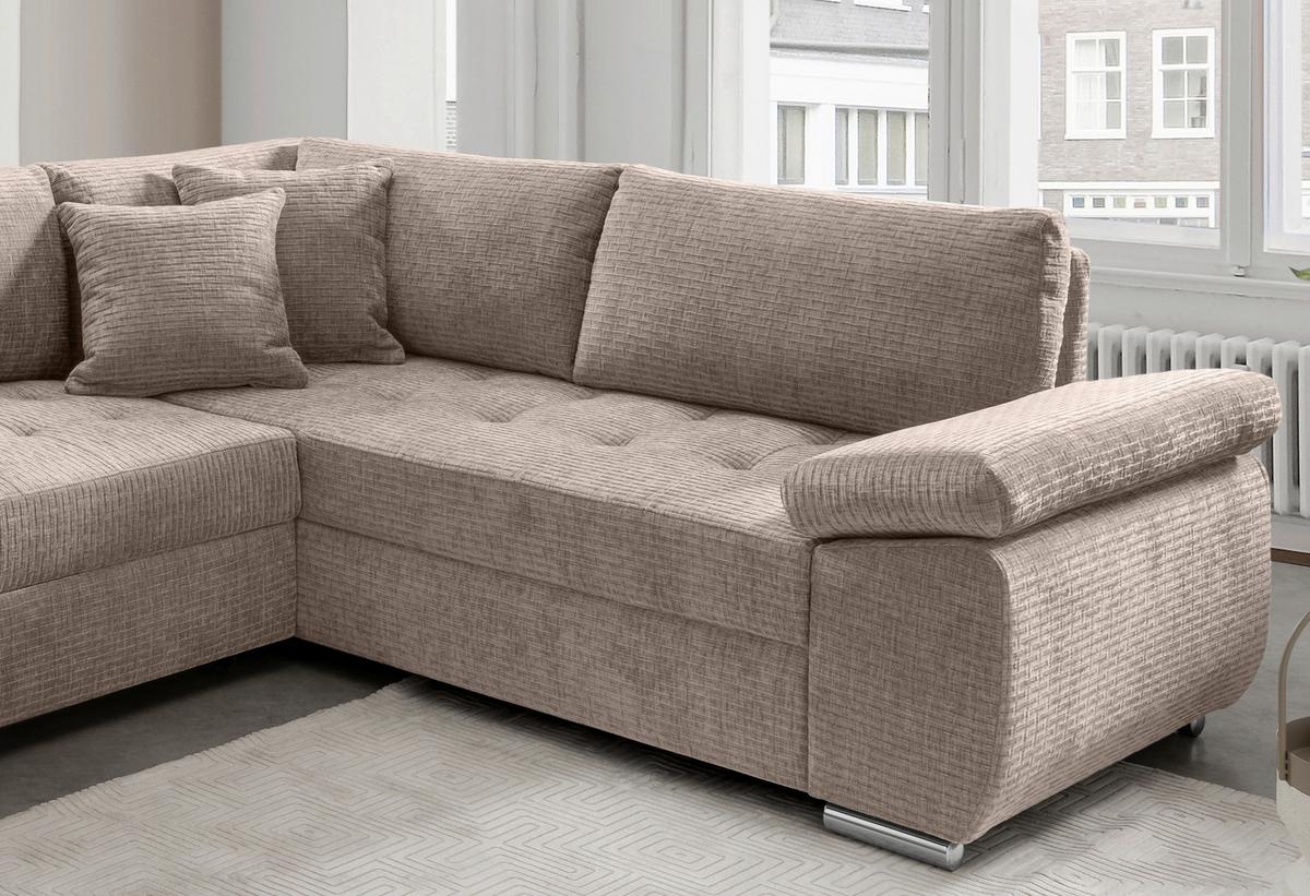 Wohnlandschaft Terana mit Schlaffunktion Beige - Chromfarben/Beige, KONVENTIONELL, Textil (157/305/219cm) - Livetastic