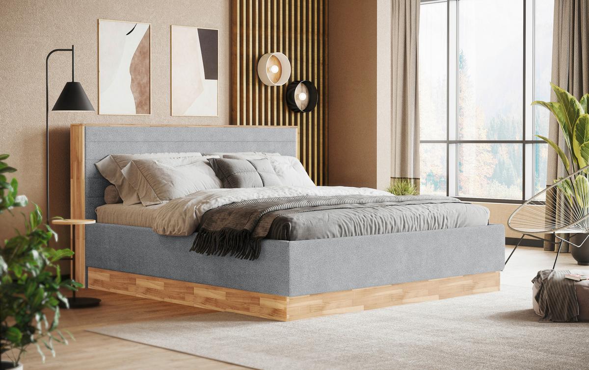 Polsterbett Peseta Grau Lxf: ca. 180x200 cm - Anthrazit/Buchefarben, Holzwerkstoff/Textil (180/200cm) - MID.YOU