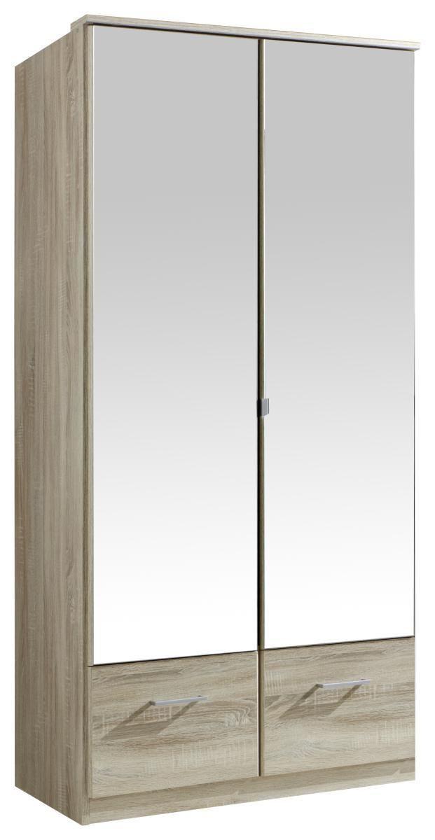 Drehtürenschrank Mit Spiegel 90cm Imago, Sägerau Dekor - Eichefarben, KONVENTIONELL, Glas/Holzwerkstoff (90/199/58cm) - MID.YOU