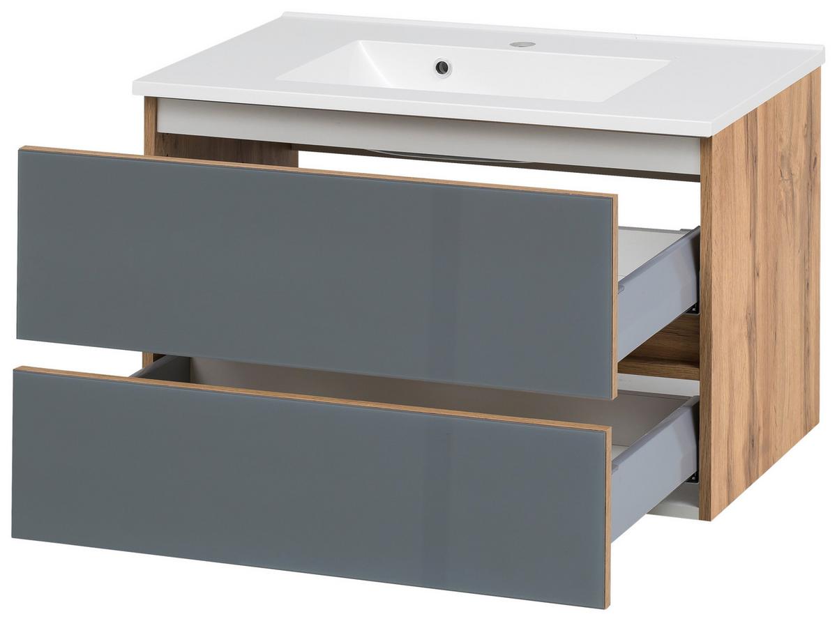 Badmöbel-set 4-tlg. Inkl. Led Helsinki, Grau/eiche - Eichefarben/Weiß, KONVENTIONELL, Glas/Holzwerkstoff (120cm) - Held