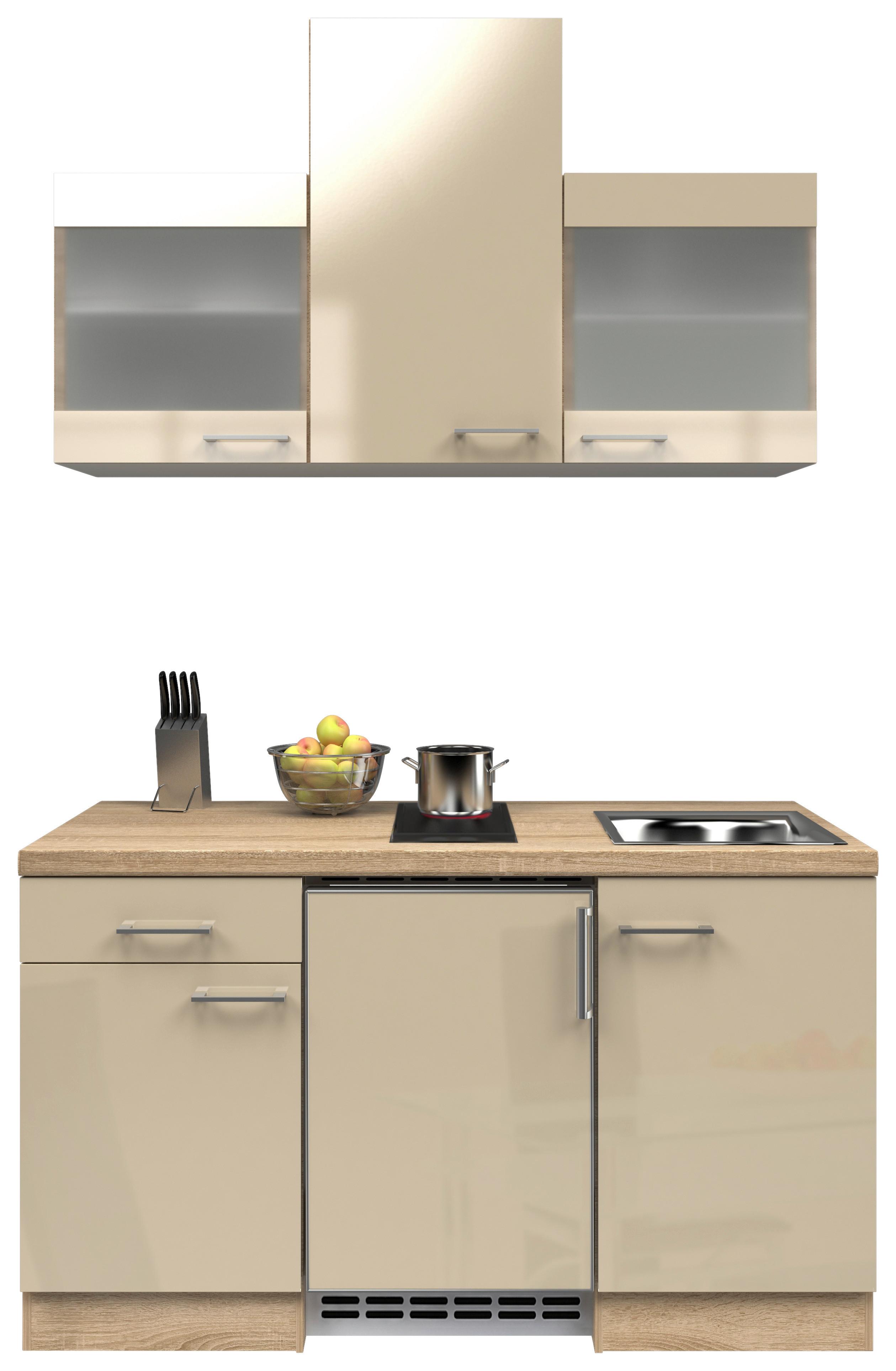 Minikuchyně NEPAL včetně spotřebičů a dřezu - Sonoma dub/kašmírová, Moderní, kov/kompozitní dřevo (150,5cm) - FlexWell