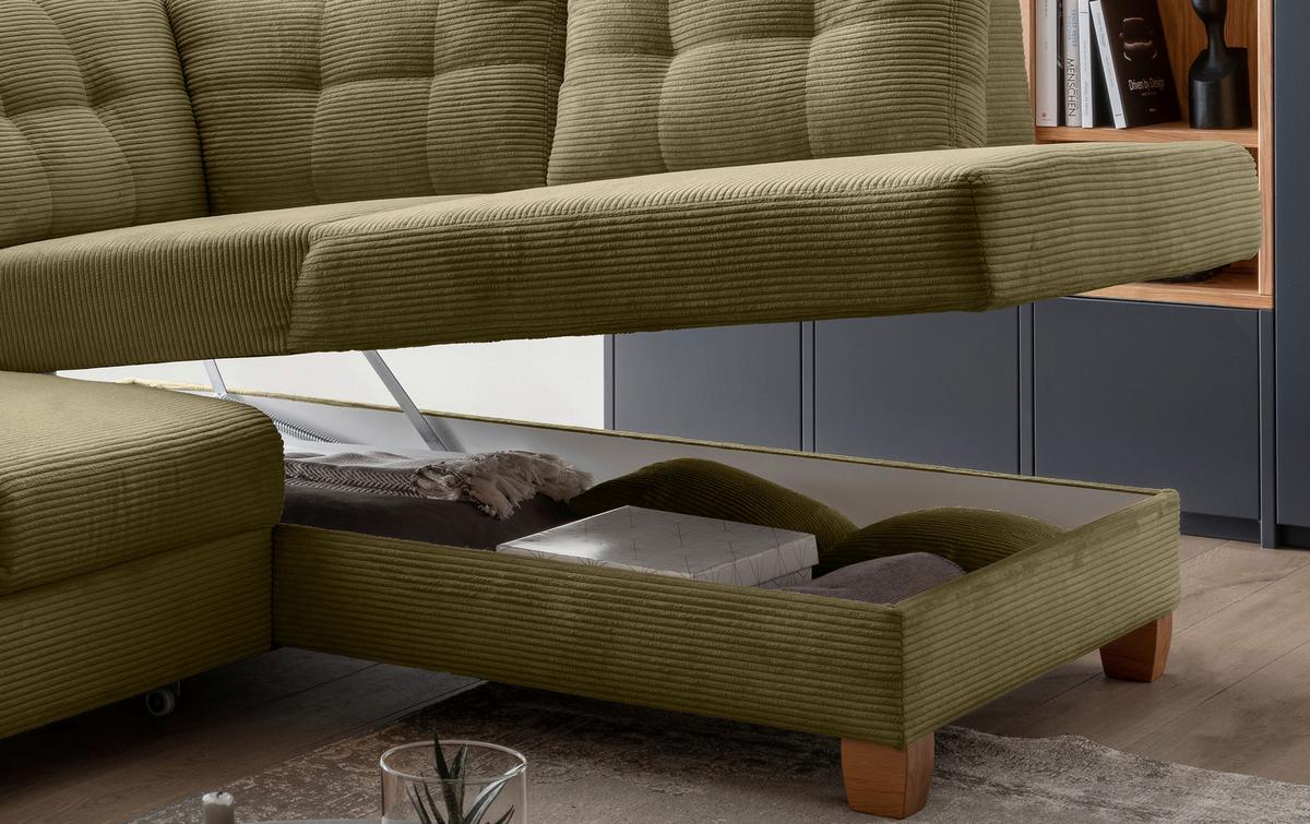 Ecksofa Brizzini Olivgrün S: 274x206 Cm - Naturfarben/Olivgrün, MODERN, Textil (274/206cm) - Livetastic