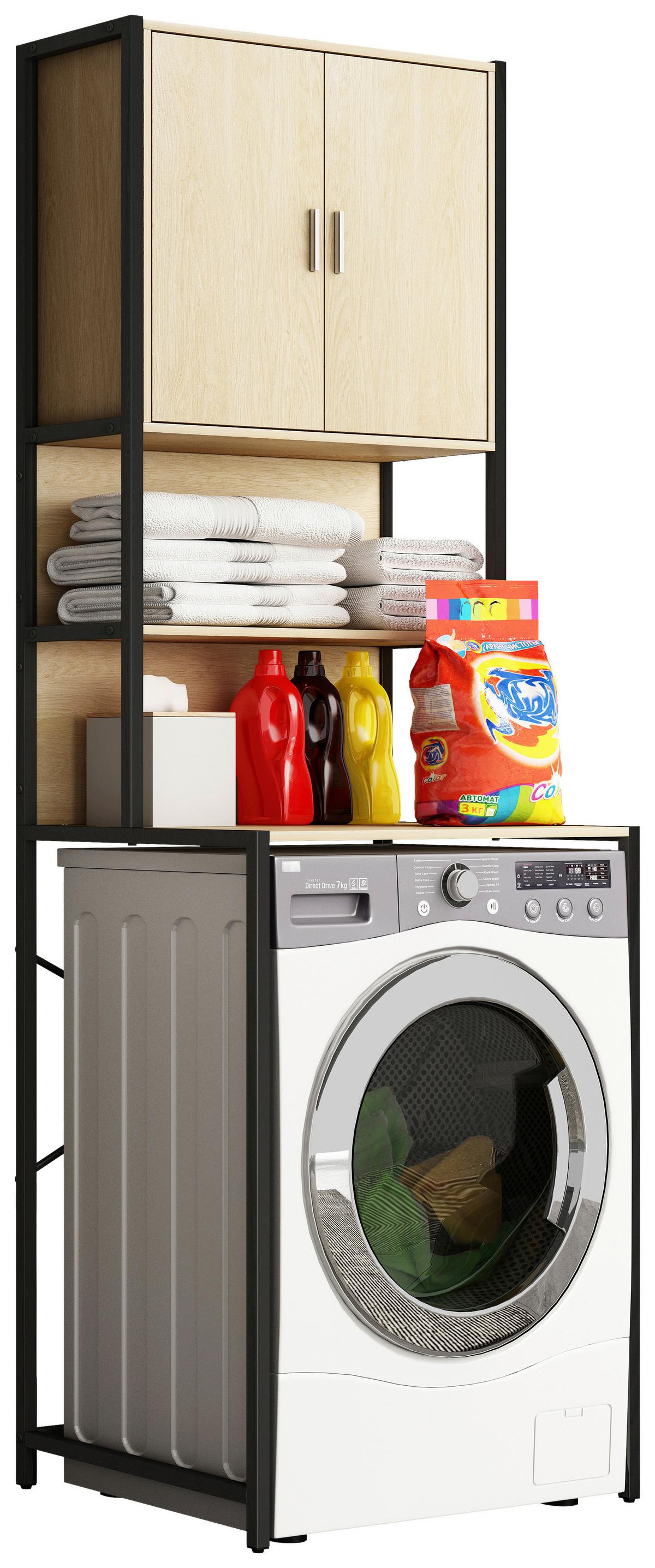 Waschmaschinenschrank Edino - Honigeiche/Schwarz, MODERN, Holzwerkstoff/Metall (64/189/48cm) - MID.YOU
