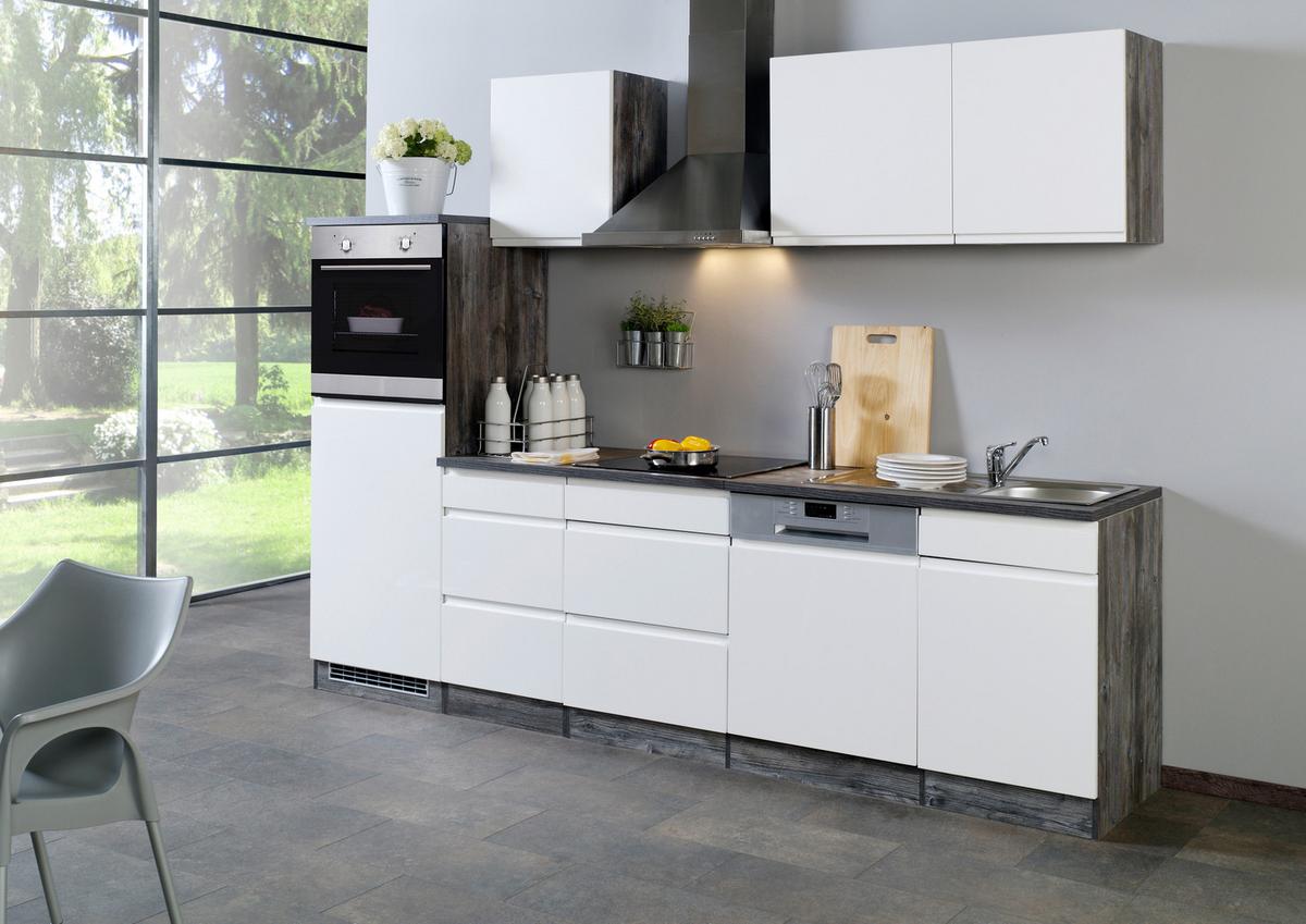 Küchenzeile Cardiff M. Geräten 280 Cm Weiß Hochglanz/eiche - Weiß Hochglanz/Weiß, Basics, Holzwerkstoff (280cm) - Held