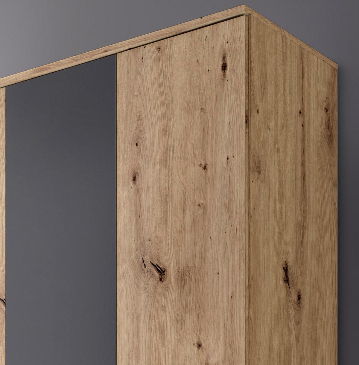 Skříň s otočnými dveřmi PAUL š.120cm, dub Artisan/grafit - bílá/barvy grafitu, Romantický / Rustikální, kompozitní dřevo/plast (119,6/196,3/53,5cm)